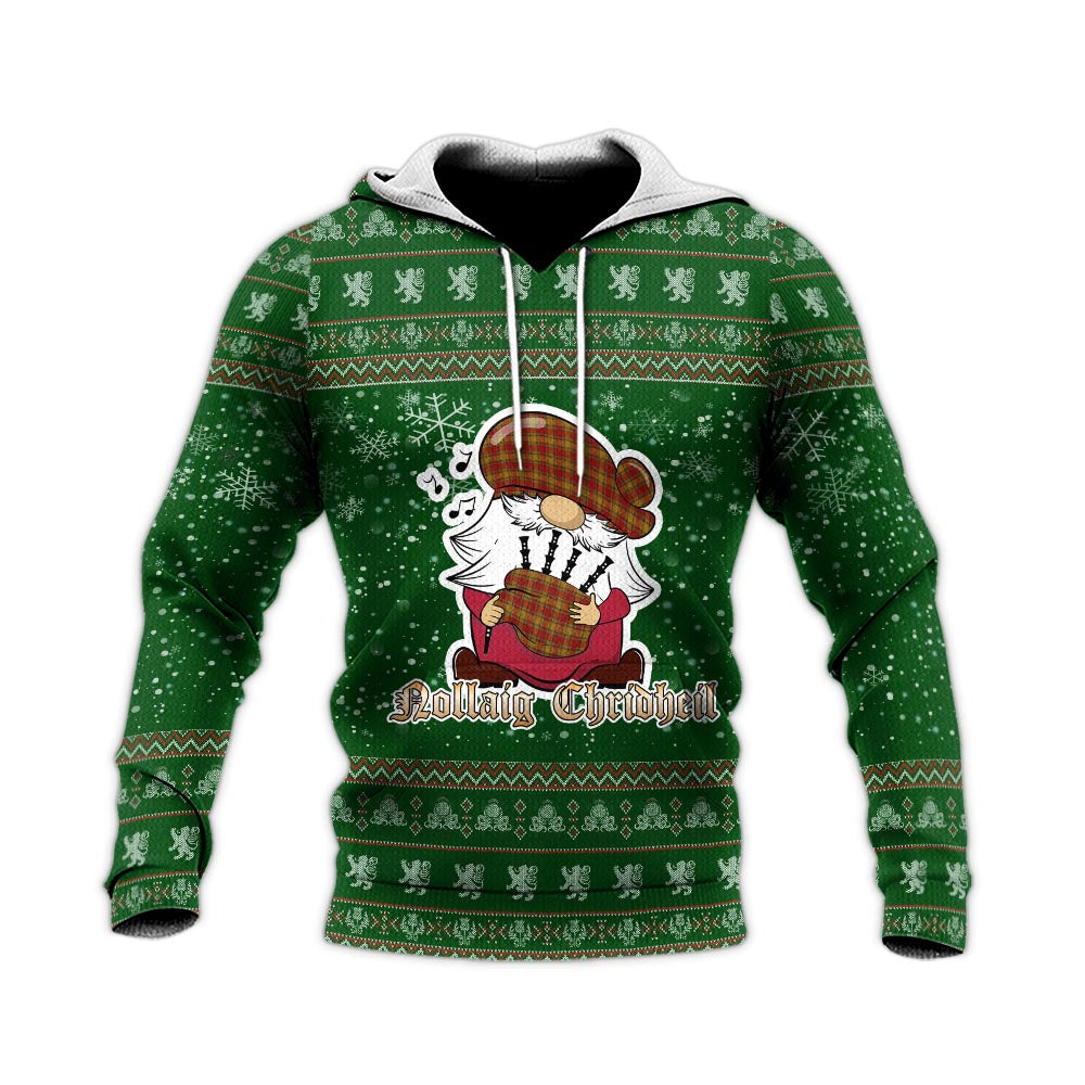 Scrymgeour Clan Christmas Knitted Hoodie with Funny Gnome Playing Bagpipes - Tartanvibesclothing