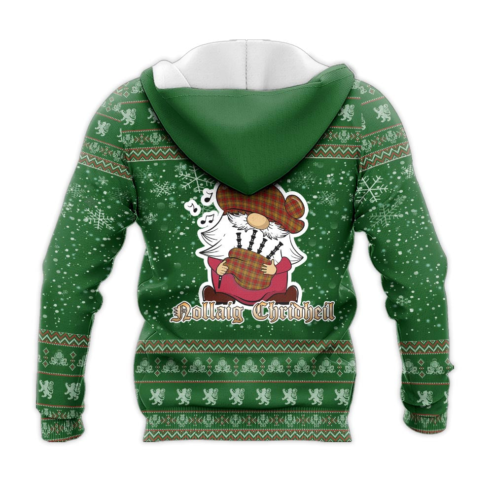 Scrymgeour Clan Christmas Knitted Hoodie with Funny Gnome Playing Bagpipes - Tartanvibesclothing