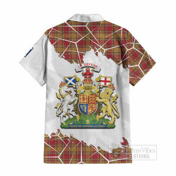 Scrymgeour Tartan Cotton Hawaiian Shirt with Family Crest and Lion Rampant Grunge Style