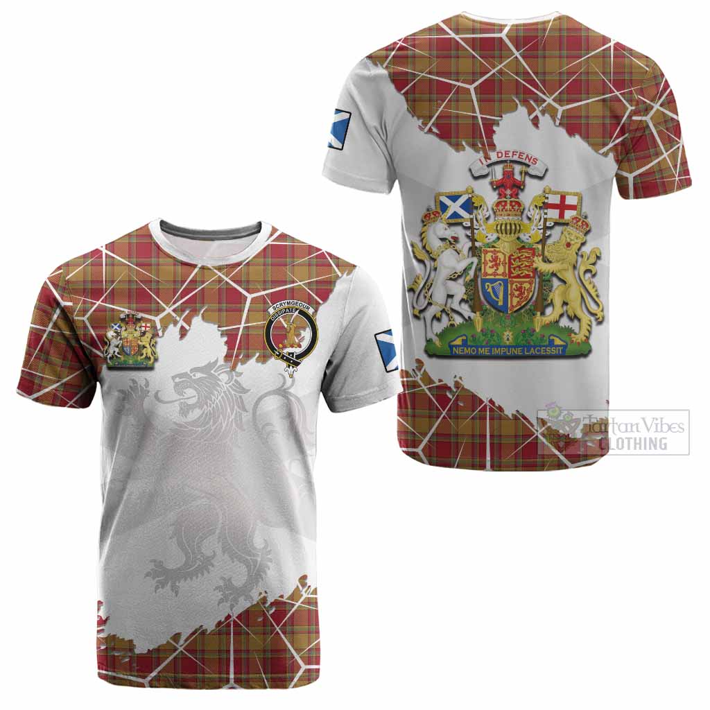 Scrymgeour Tartan Cotton T-shirt with Family Crest and Lion Rampant Grunge Style