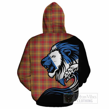 Scrymgeour Tartan Crest Cotton Hoodie Scottish Golden Lions Wave Flow