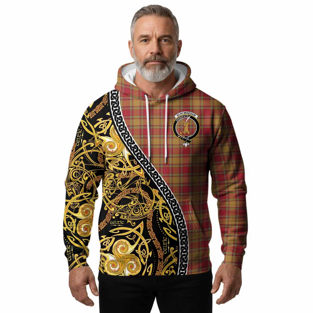 Scrymgeour Tartan Crest Hoodie Celtic Knot and Triple Trickle Spiral Symbols