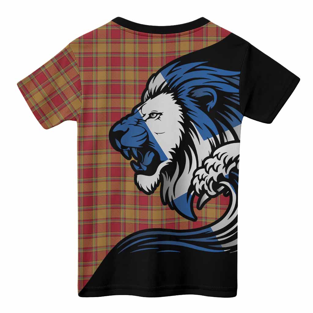 Scrymgeour Tartan Crest Kid T-shirt Scottish Golden Lions Wave Flow