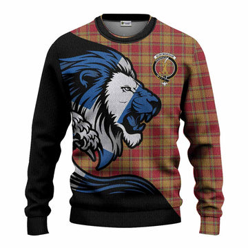 Scrymgeour Tartan Crest Knitted Sweater Scottish Golden Lions Wave Flow