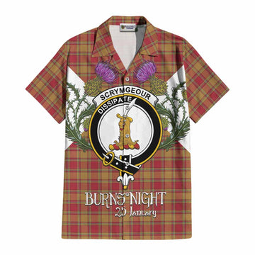 Scrymgeour Tartan Family Crest Cotton Hawaiian Shirt Scottish Burns Night Thistle Floral