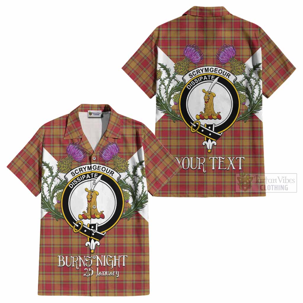Scrymgeour Tartan Family Crest Cotton Hawaiian Shirt Scottish Burns Night Thistle Floral