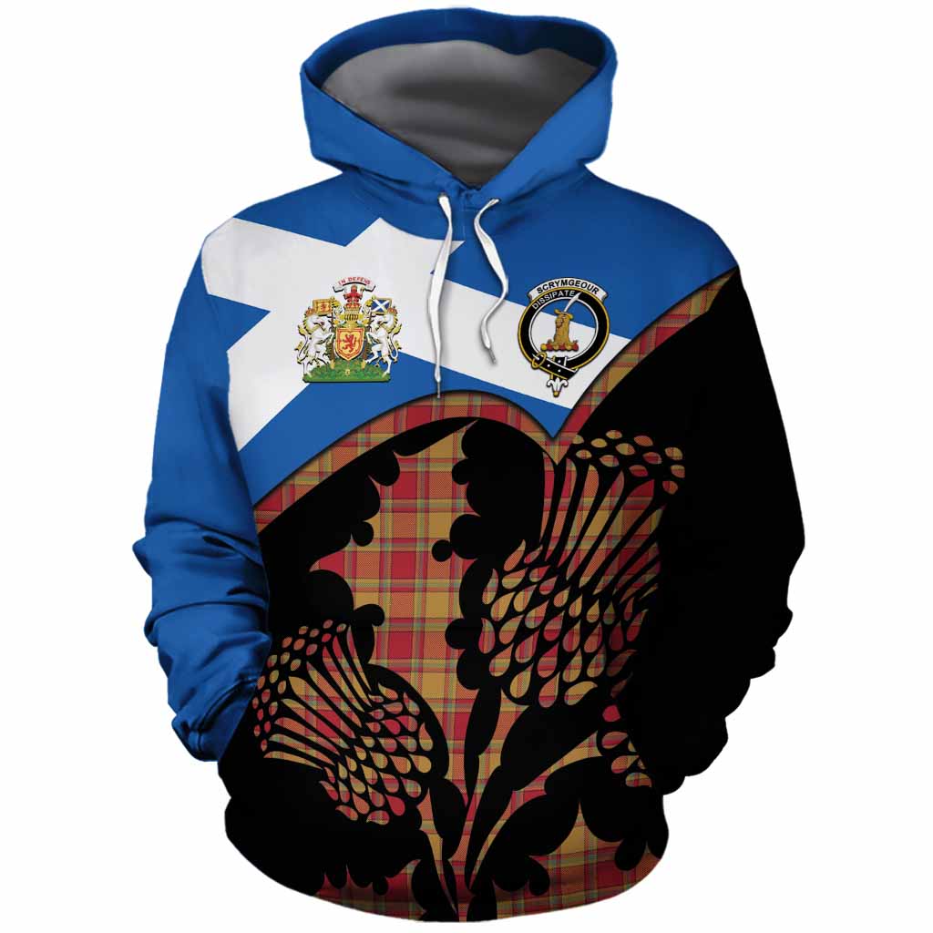 Scrymgeour Tartan Family Crest Cotton Hoodie Scotland Thistle Floral Flag Style