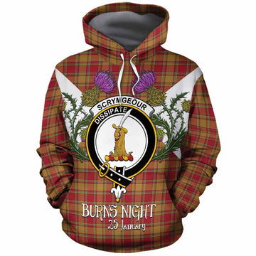 Scrymgeour Tartan Family Crest Cotton Hoodie Scottish Burns Night Thistle Floral