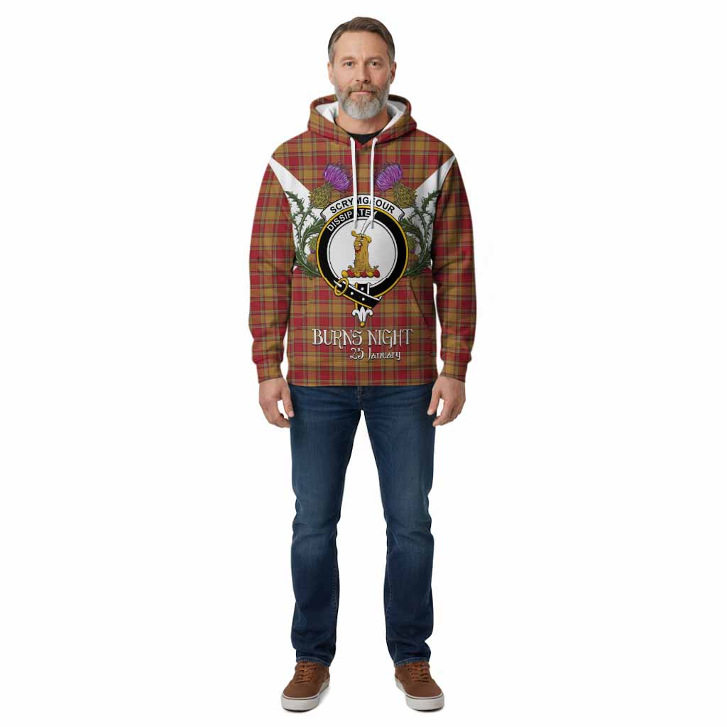 Scrymgeour Tartan Family Crest Cotton Hoodie Scottish Burns Night Thistle Floral