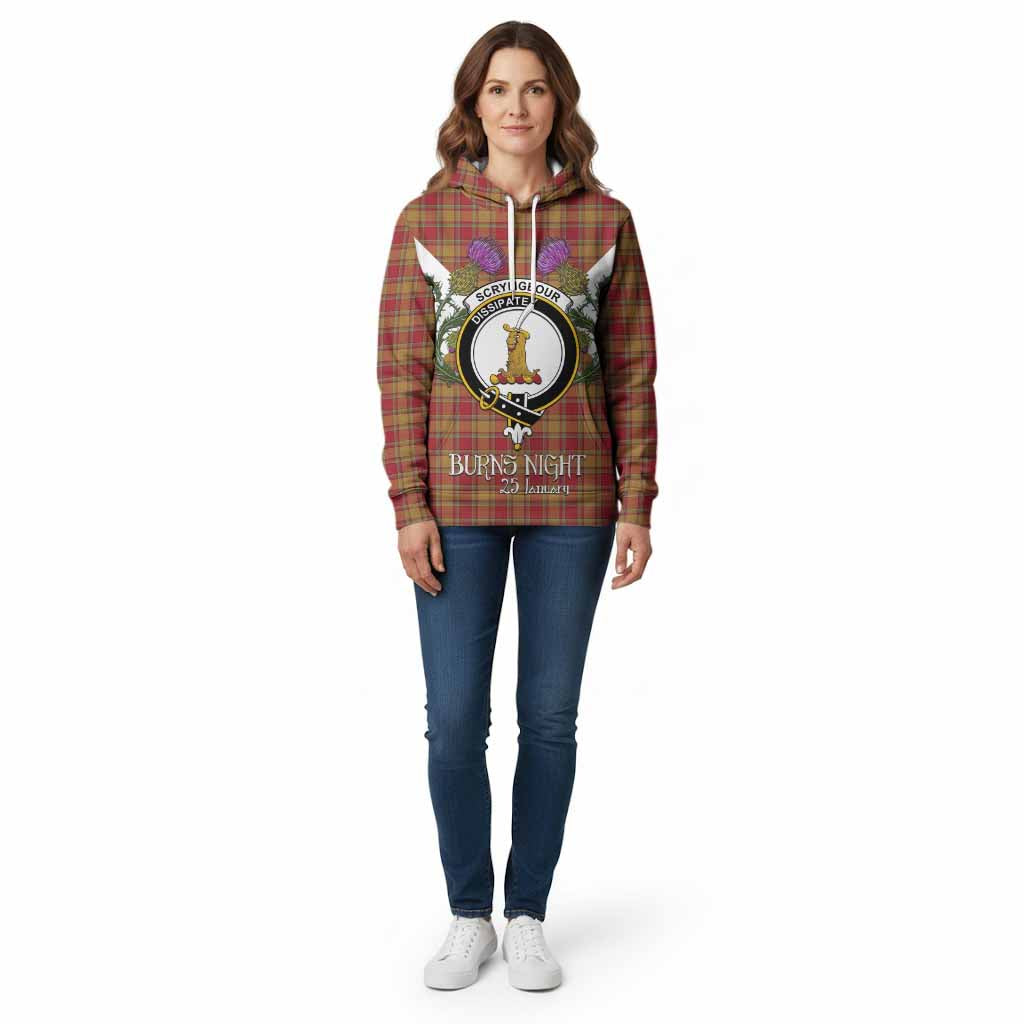 Scrymgeour Tartan Family Crest Cotton Hoodie Scottish Burns Night Thistle Floral