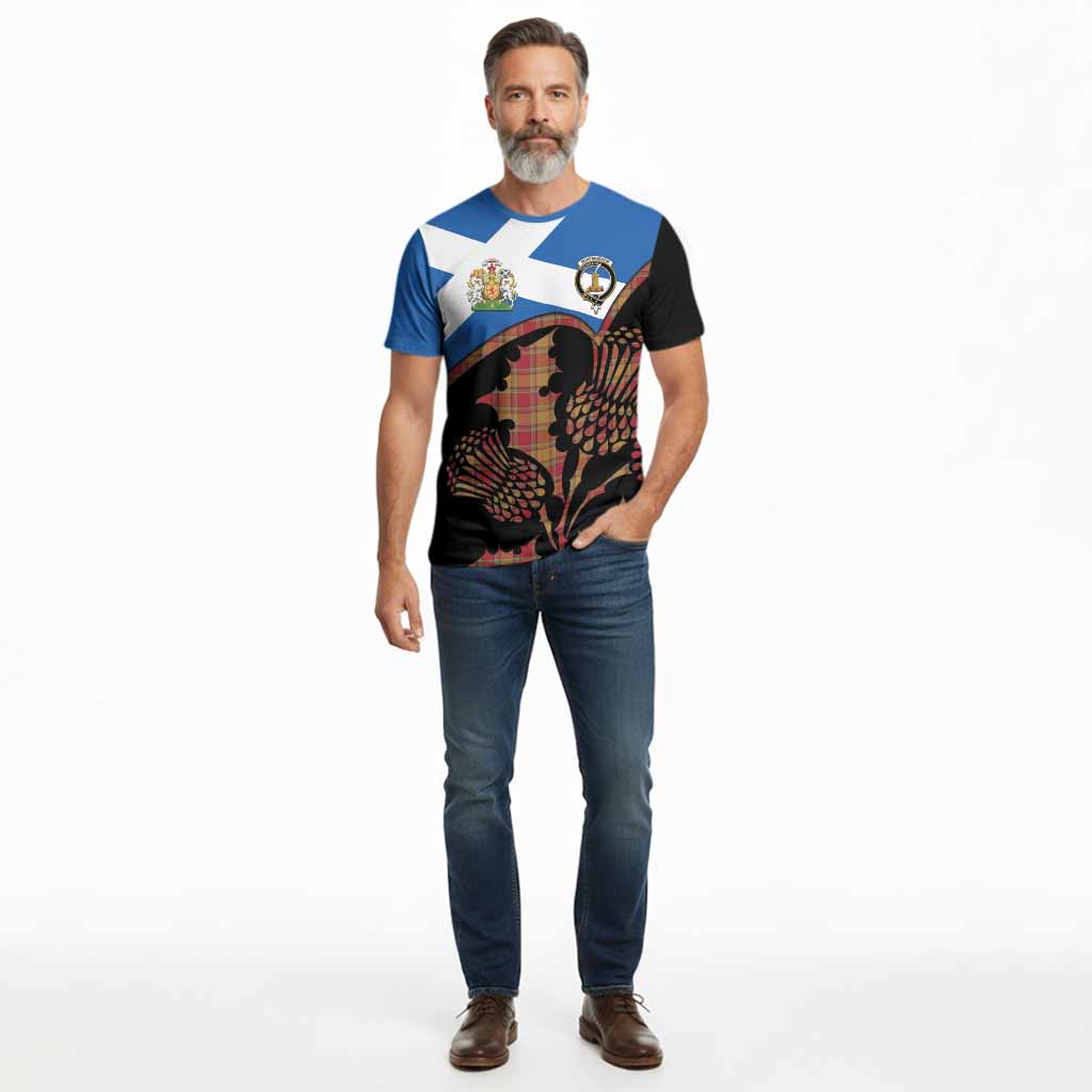 Scrymgeour Tartan Family Crest Cotton T-shirt Scotland Thistle Floral Flag Style