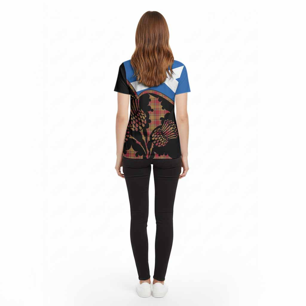 Scrymgeour Tartan Family Crest Cotton T-shirt Scotland Thistle Floral Flag Style