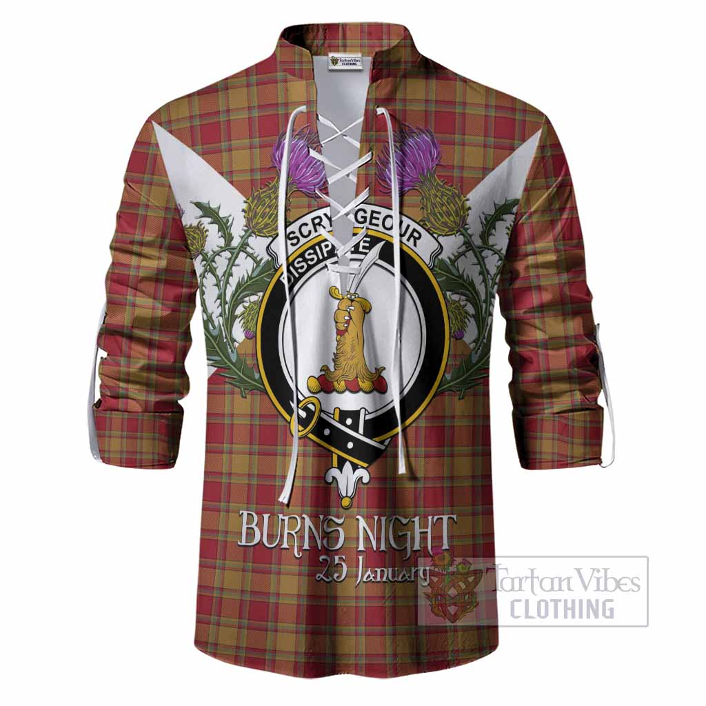 Scrymgeour Tartan Family Crest Ghillie Shirt Scottish Burns Night Thistle Floral