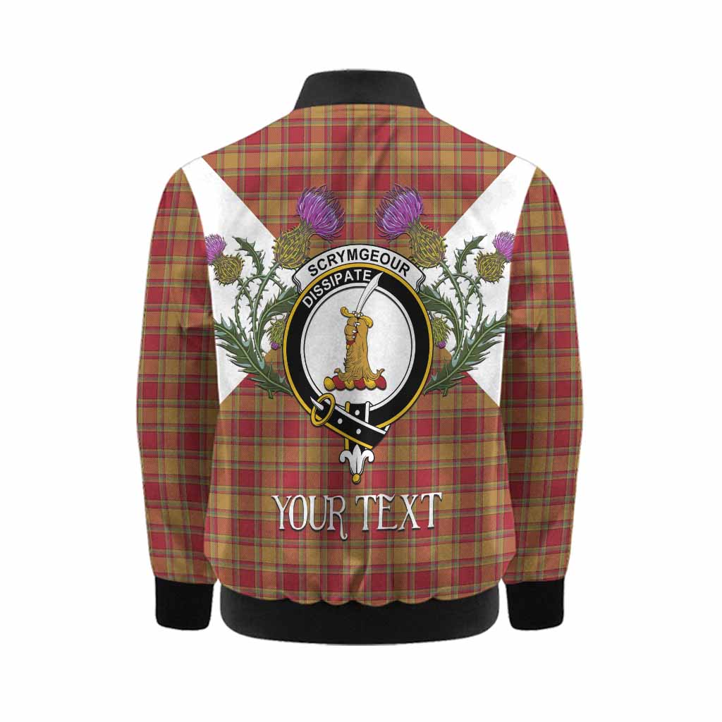 Scrymgeour Tartan Family Crest Kid Bomber Jacket Scottish Burns Night Thistle Floral