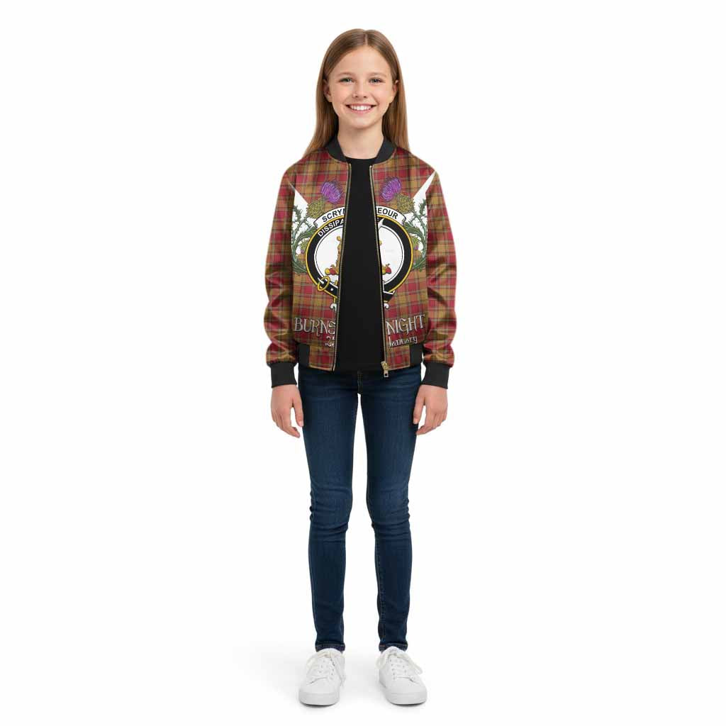 Scrymgeour Tartan Family Crest Kid Bomber Jacket Scottish Burns Night Thistle Floral
