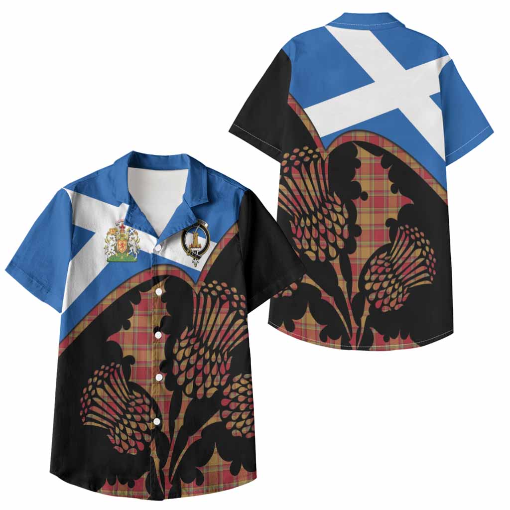 Scrymgeour Tartan Family Crest Kid Hawaiian Shirt Scotland Thistle Floral Flag Style