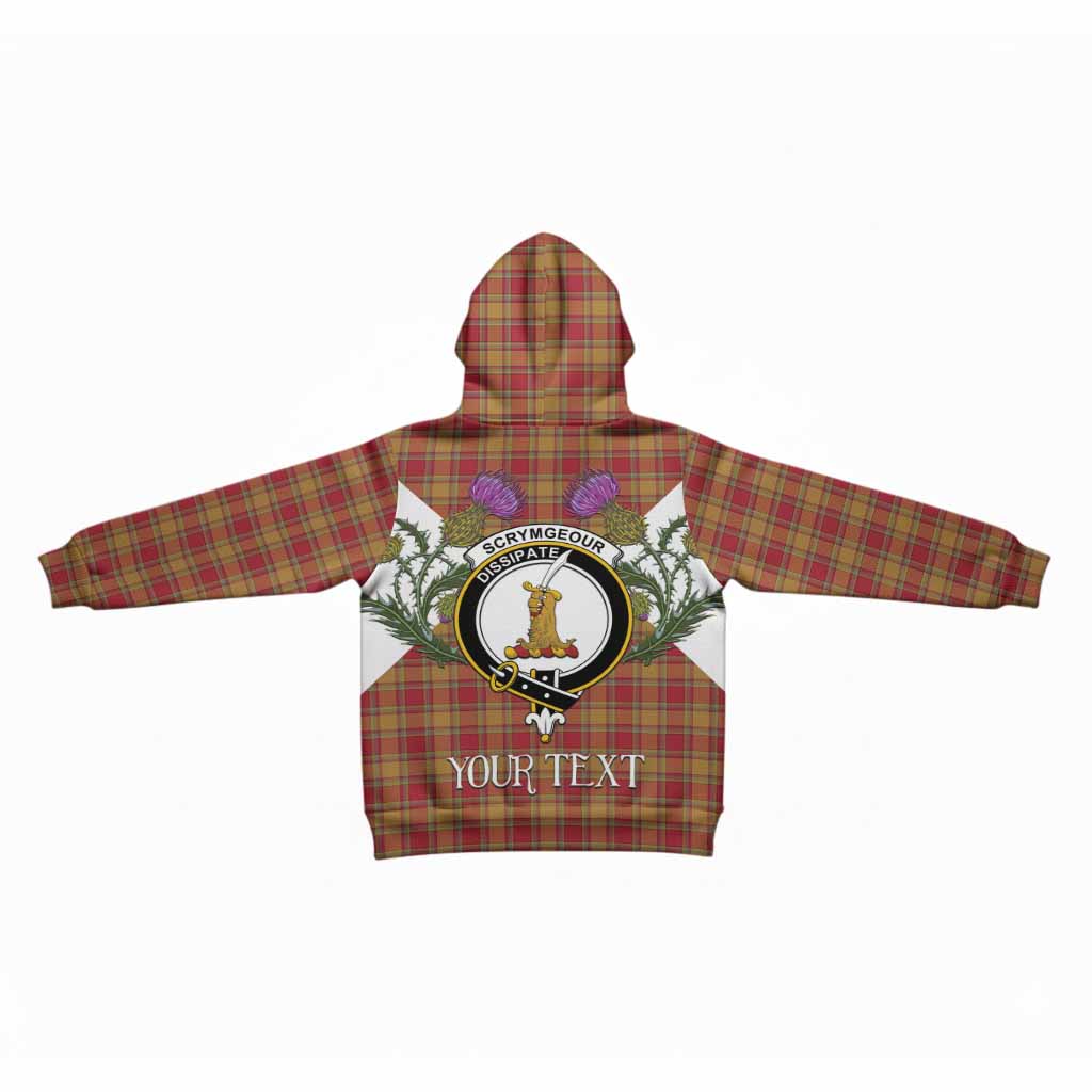 Scrymgeour Tartan Family Crest Kid Hoodie Scottish Burns Night Thistle Floral