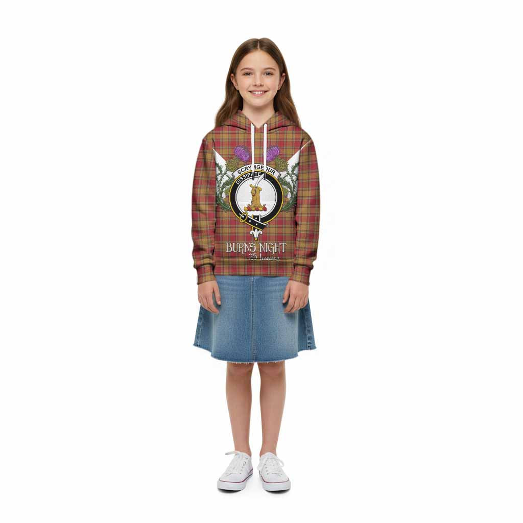 Scrymgeour Tartan Family Crest Kid Hoodie Scottish Burns Night Thistle Floral