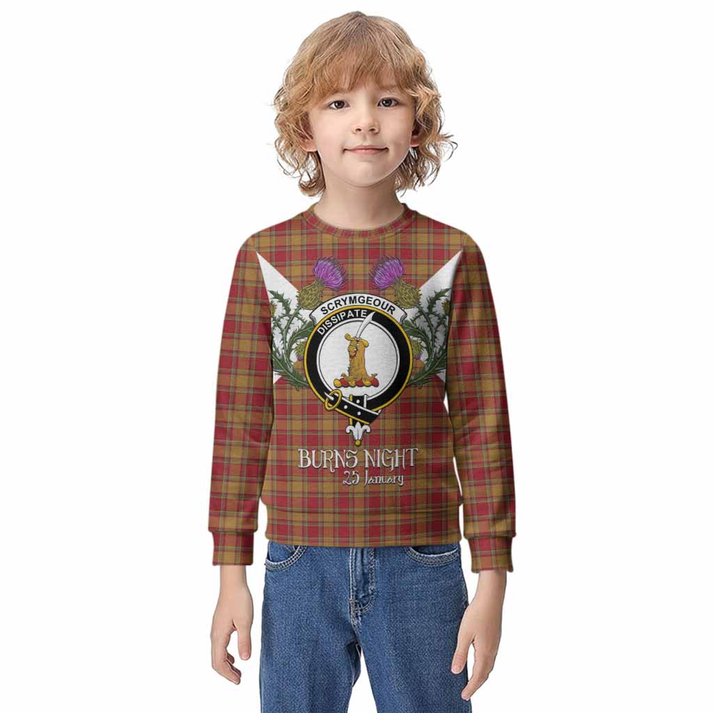 Scrymgeour Tartan Family Crest Kid Knitted Sweatshirt Scottish Burns Night Thistle Floral