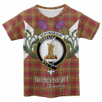Scrymgeour Tartan Family Crest Kid T-shirt Scottish Burns Night Thistle Floral