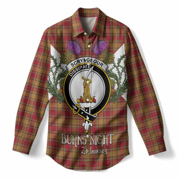 Scrymgeour Tartan Family Crest Women Casual Shirt Scottish Burns Night Thistle Floral