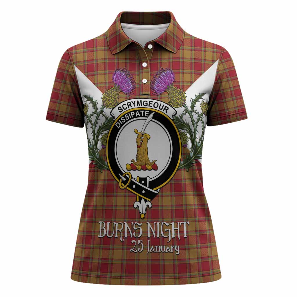 Scrymgeour Tartan Family Crest Women Polo Shirt Scottish Burns Night Thistle Floral