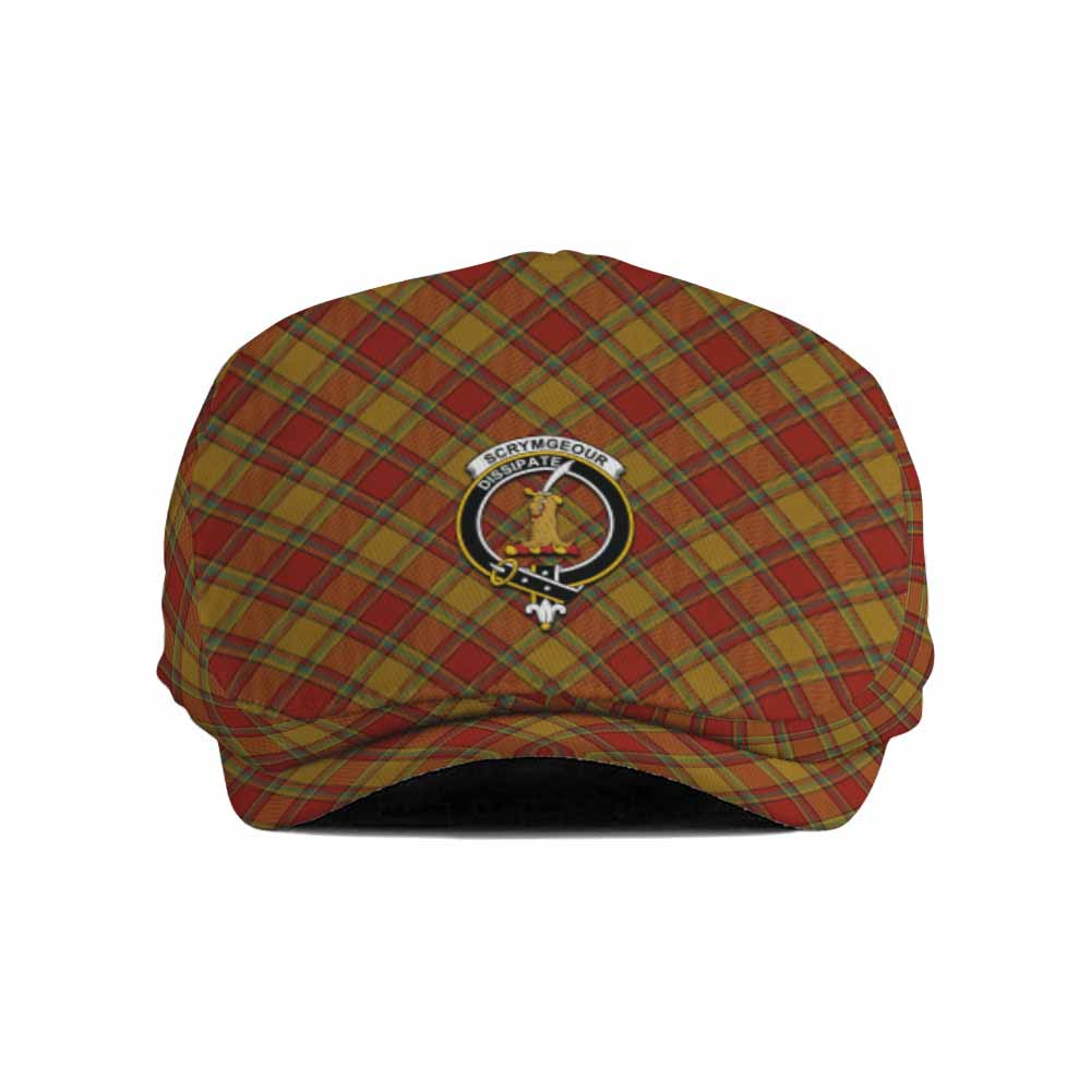 Scrymgeour Tartan Flat Cap, Jeff Cap Cross Style with Family Crest - Tartan Vibes Clothing