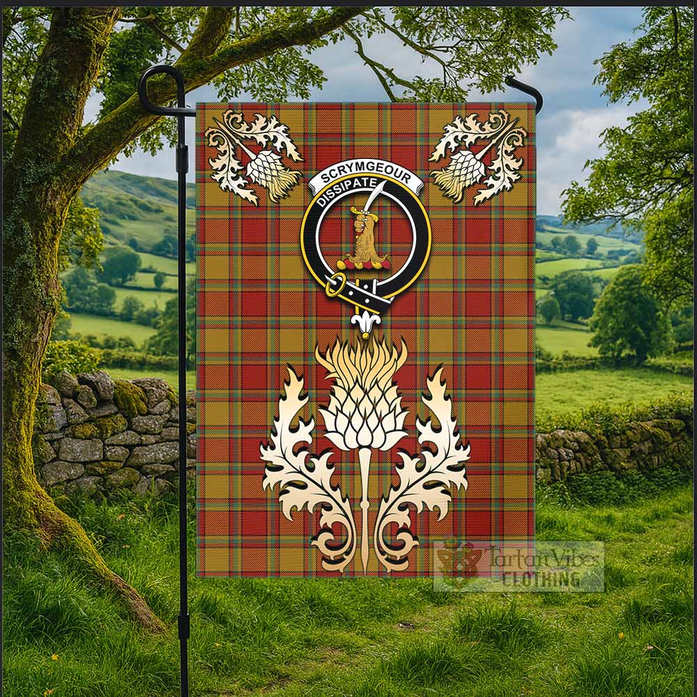 Scrymgeour Tartan Garden Flag with Golden Regal Scottish Thistle Emblem - Tartan Vibes Clothing