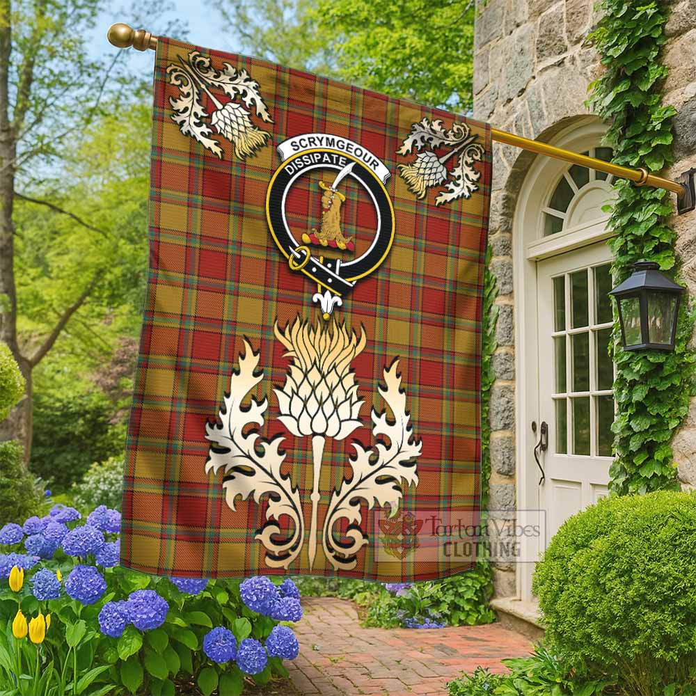 Scrymgeour Tartan Garden Flag with Golden Regal Scottish Thistle Emblem - Tartan Vibes Clothing