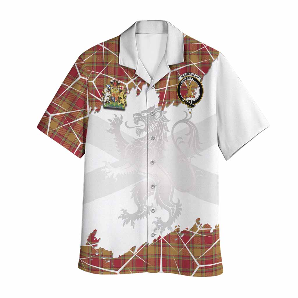 Scrymgeour Tartan Hawaiian Shirt with Family Crest and Lion Rampant Grunge Style