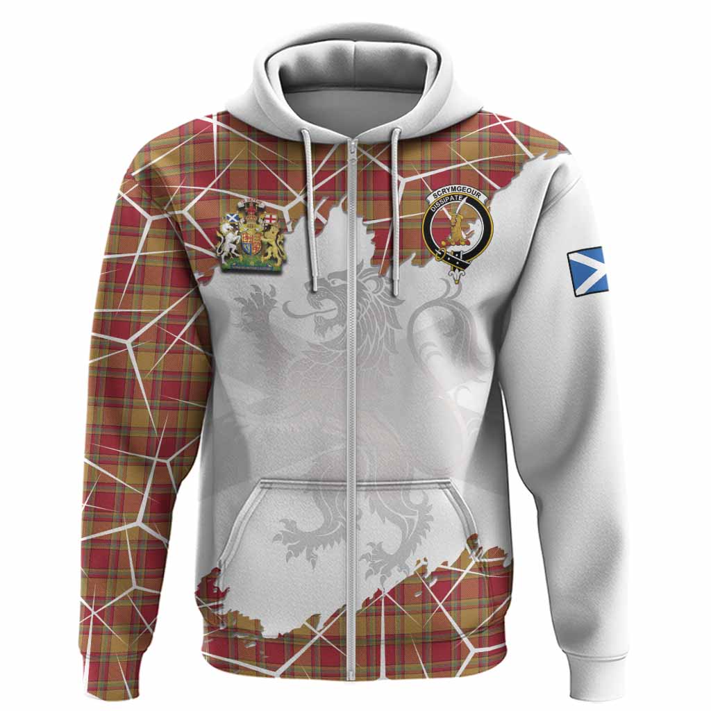 Scrymgeour Tartan Hoodie with Family Crest and Lion Rampant Grunge Style