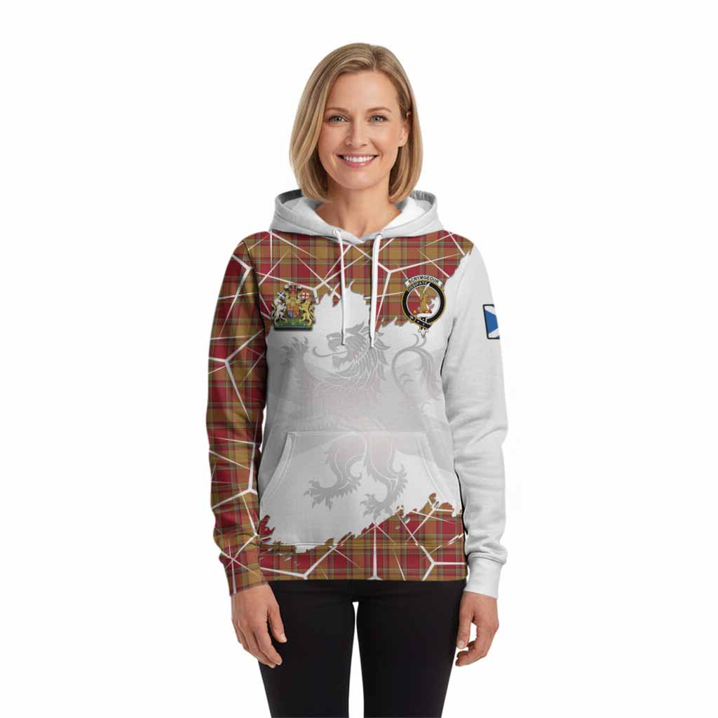 Scrymgeour Tartan Hoodie with Family Crest and Lion Rampant Grunge Style
