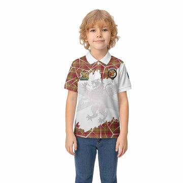 Scrymgeour Tartan Kid Polo Shirt with Family Crest and Lion Rampant Grunge Style