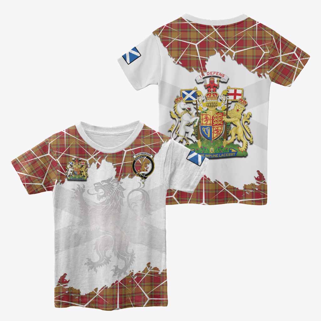 Scrymgeour Tartan Kid T-shirt with Family Crest and Lion Rampant Grunge Style