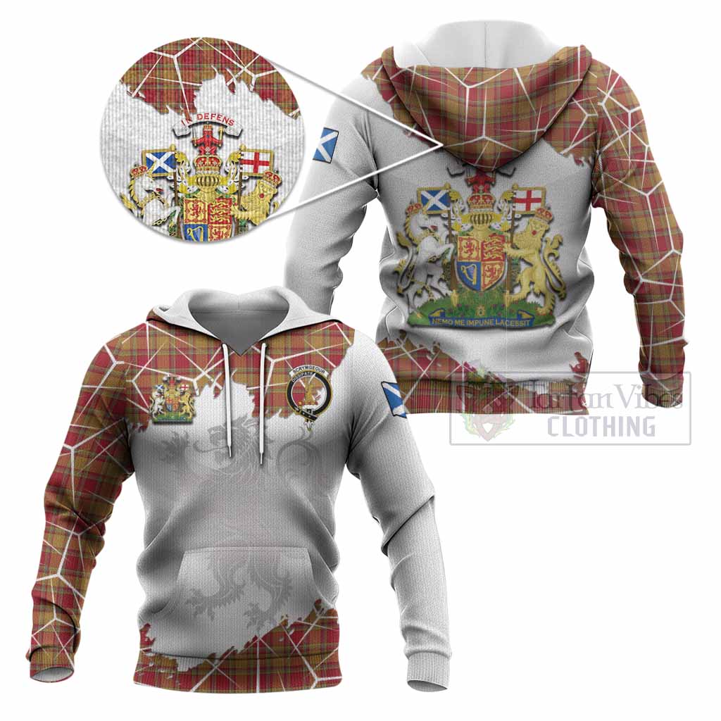 Scrymgeour Tartan Knitted Hoodie with Family Crest and Lion Rampant Grunge Style