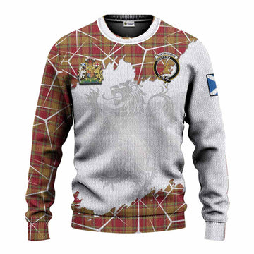Scrymgeour Tartan Knitted Sweater with Family Crest and Lion Rampant Grunge Style
