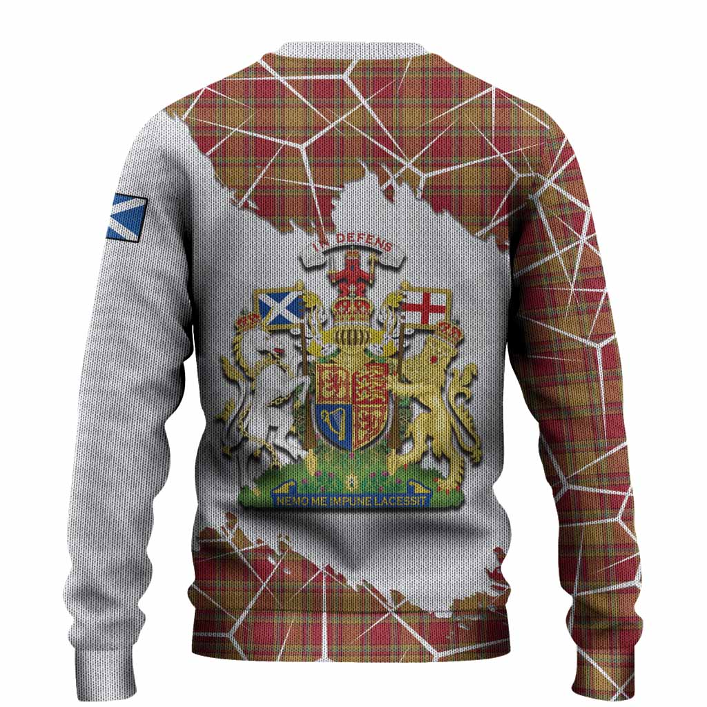 Scrymgeour Tartan Knitted Sweater with Family Crest and Lion Rampant Grunge Style