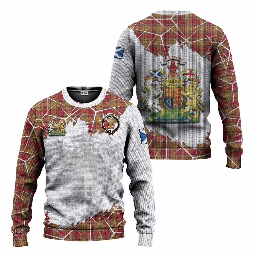 Scrymgeour Tartan Knitted Sweater with Family Crest and Lion Rampant Grunge Style