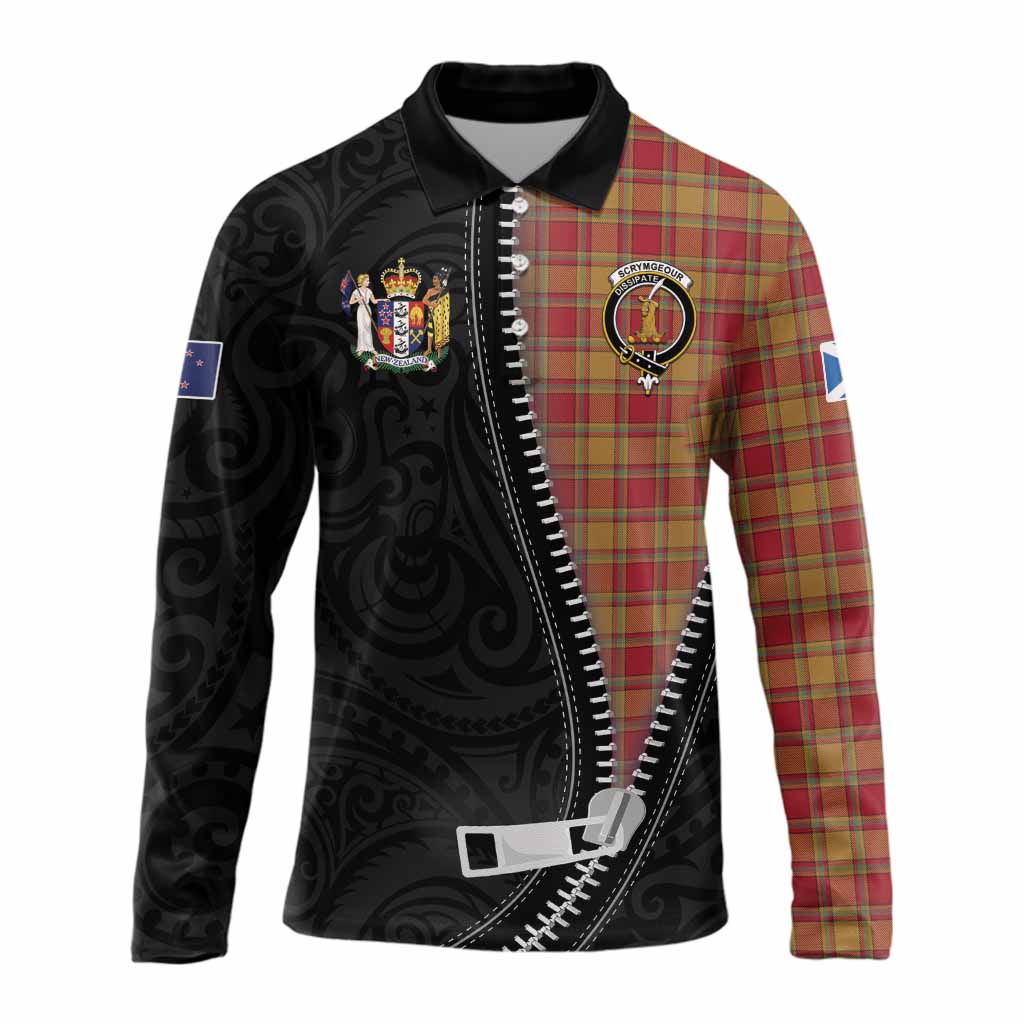 Scrymgeour Tartan Long Sleeve Polo Shirt New Zealand Pattern Unique Zipper Stylized