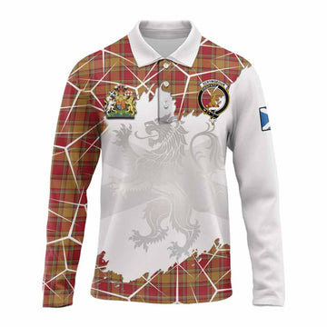 Scrymgeour Tartan Long Sleeve Polo Shirt with Family Crest and Lion Rampant Grunge Style