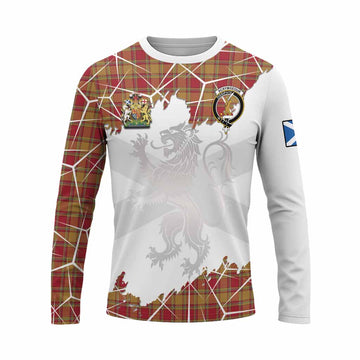Scrymgeour Tartan Long Sleeve T-Shirt with Family Crest and Lion Rampant Grunge Style