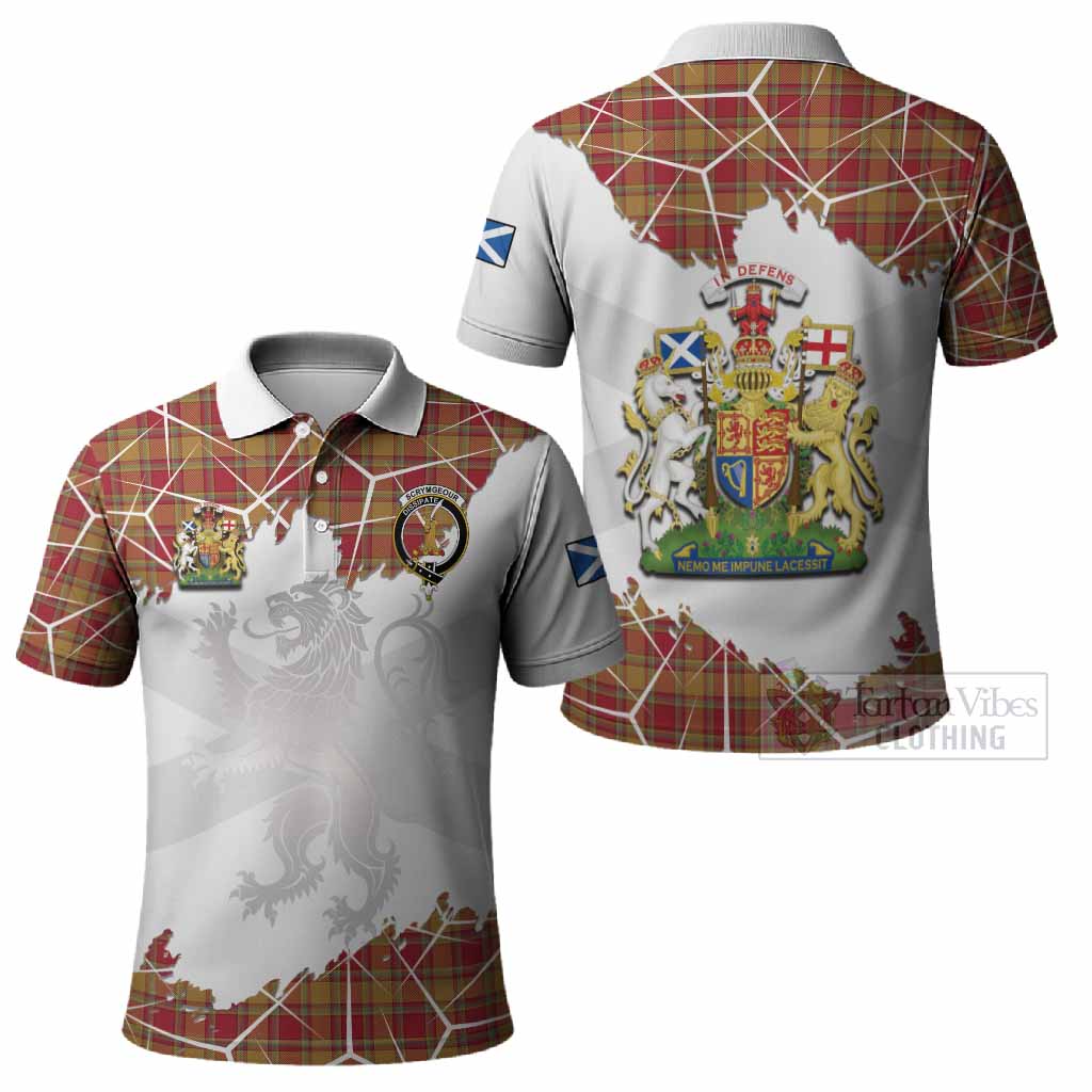 Scrymgeour Tartan Polo Shirt with Family Crest and Lion Rampant Grunge Style