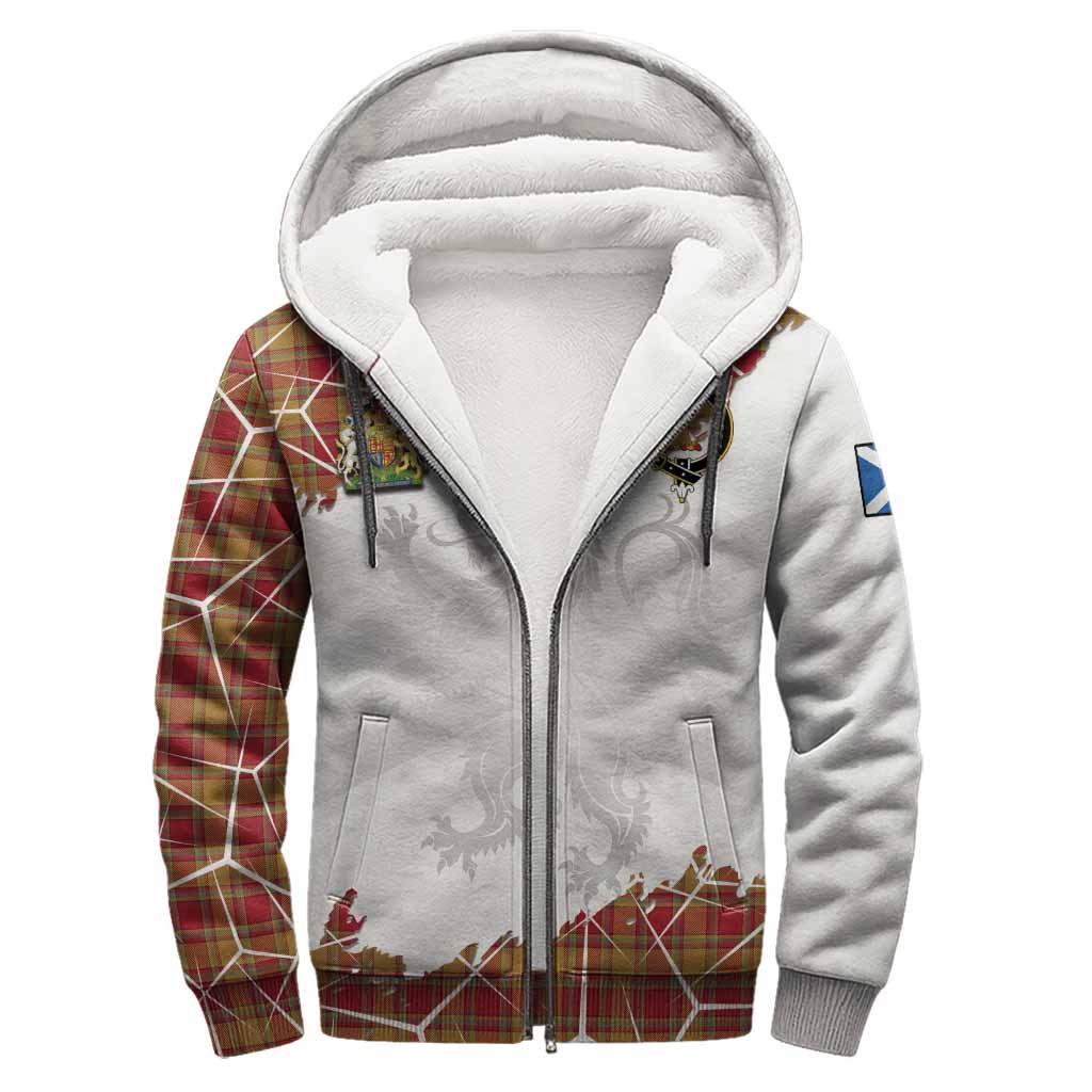 Scrymgeour Tartan Sherpa Hoodie with Family Crest and Lion Rampant Grunge Style