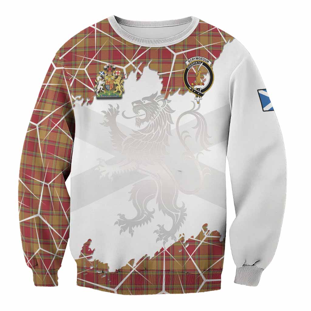 Scrymgeour Tartan Sweatshirt with Family Crest and Lion Rampant Grunge Style