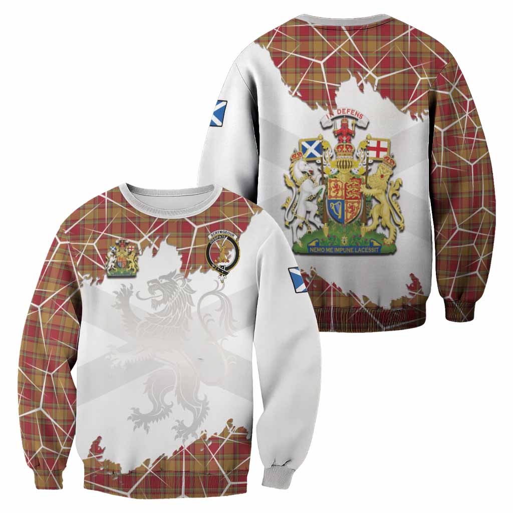 Scrymgeour Tartan Sweatshirt with Family Crest and Lion Rampant Grunge Style
