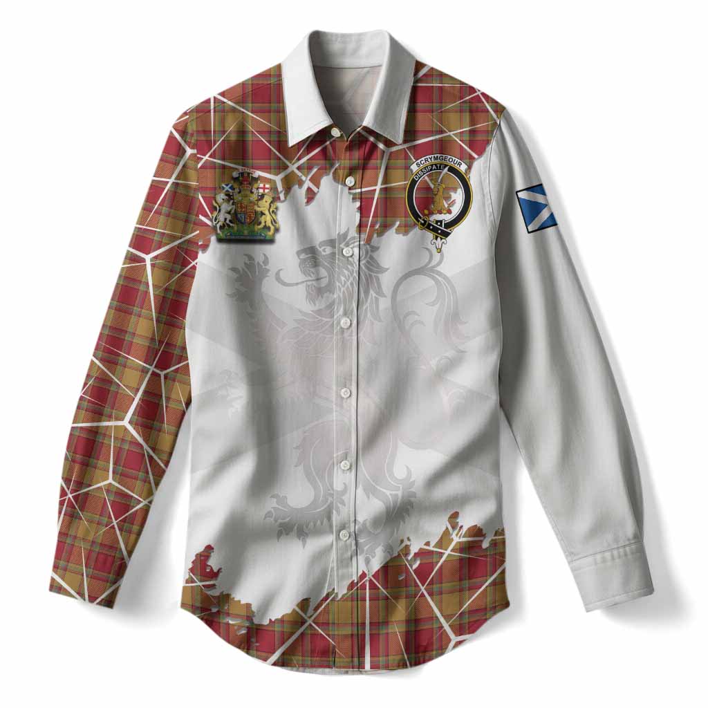 Scrymgeour Tartan Women Casual Shirt with Family Crest and Lion Rampant Grunge Style