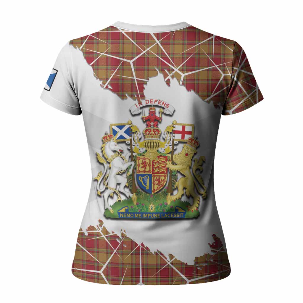Scrymgeour Tartan Women T shirt with Family Crest and Lion Rampant Grunge Style