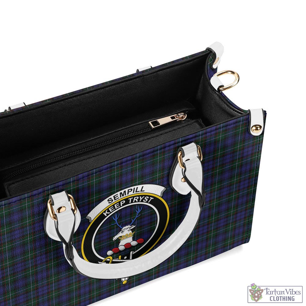 Tartan Vibes Clothing Sempill Tartan Luxury Leather Handbags with Family Crest