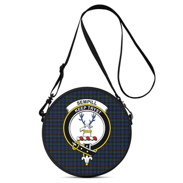 Sempill Tartan Round Satchel Bags with Family Crest