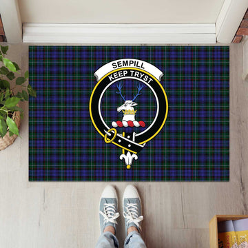 Sempill (Semple) Tartan Rubber Doormat with Family Crest